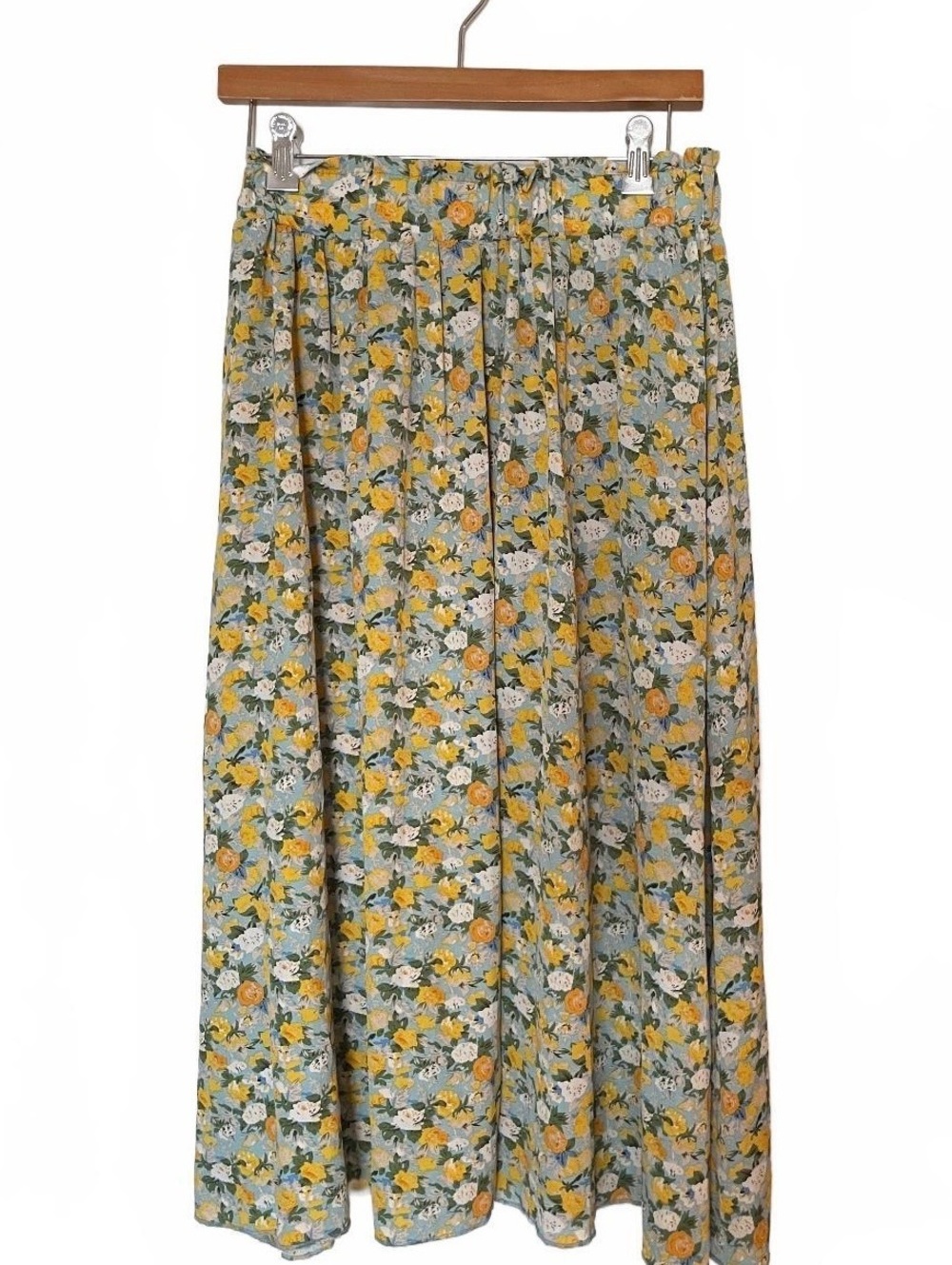SHEIN floral midi skirt yellow and blue